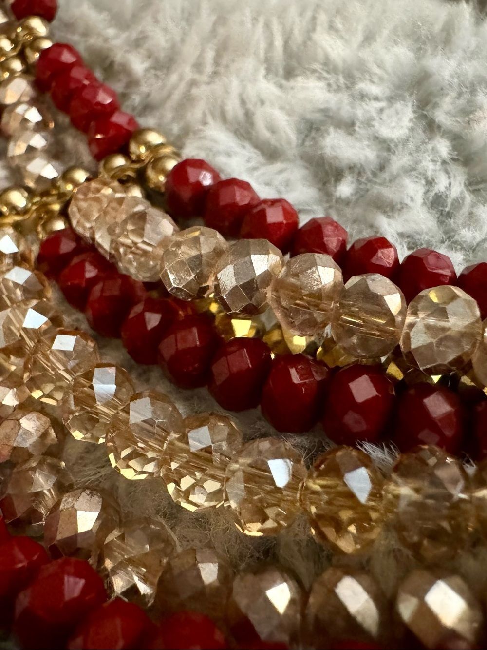 Statement Piece Red and Gold Multi-Strand Necklace acrylic and glass beads - Picture 3 of 11
